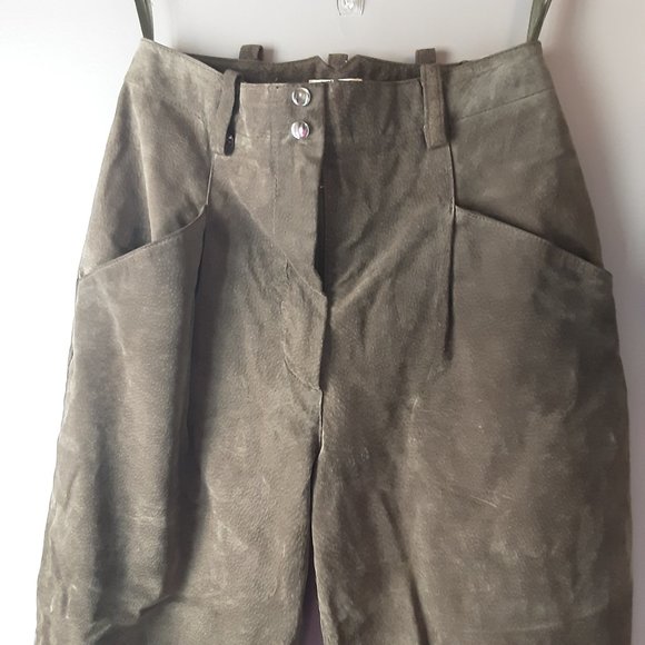 Vintage Khaki Suede Pants, High-Waisted Pleated. Size Small / 7 - Picture 3 of 13